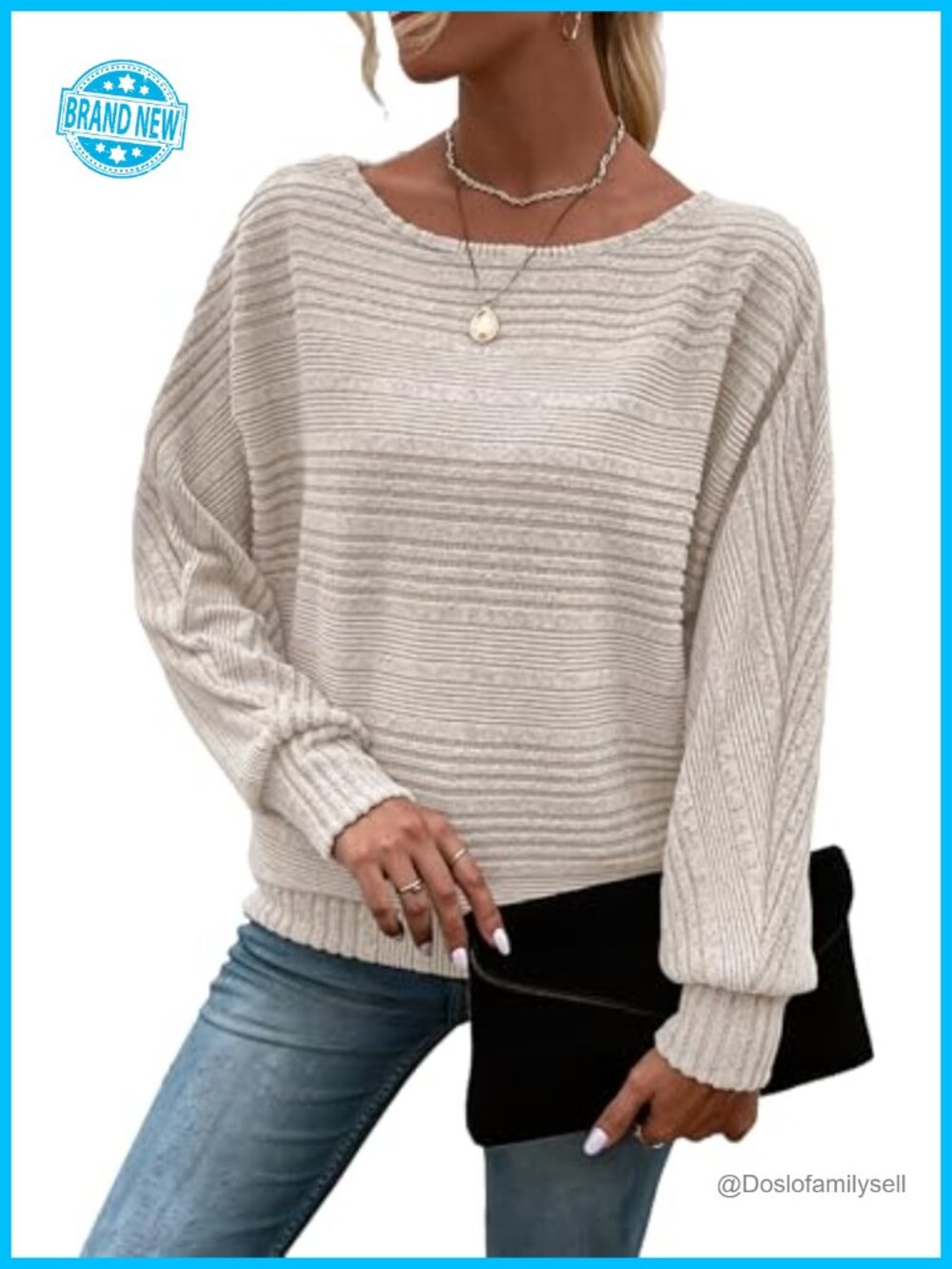 Women's Tunic Top Batwing Long Sleeve Pullover Sweater Crew Neck Loose Fit